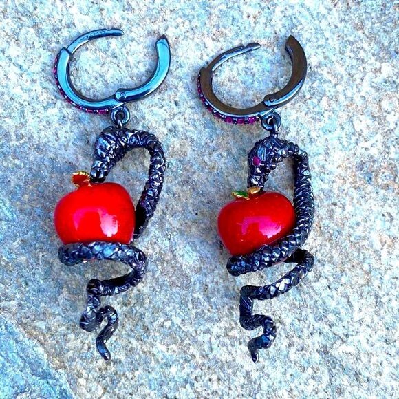 First People First Gun Metal Snake & Red Forbidden Apple Earrings. NWOT - Picture 4 of 9